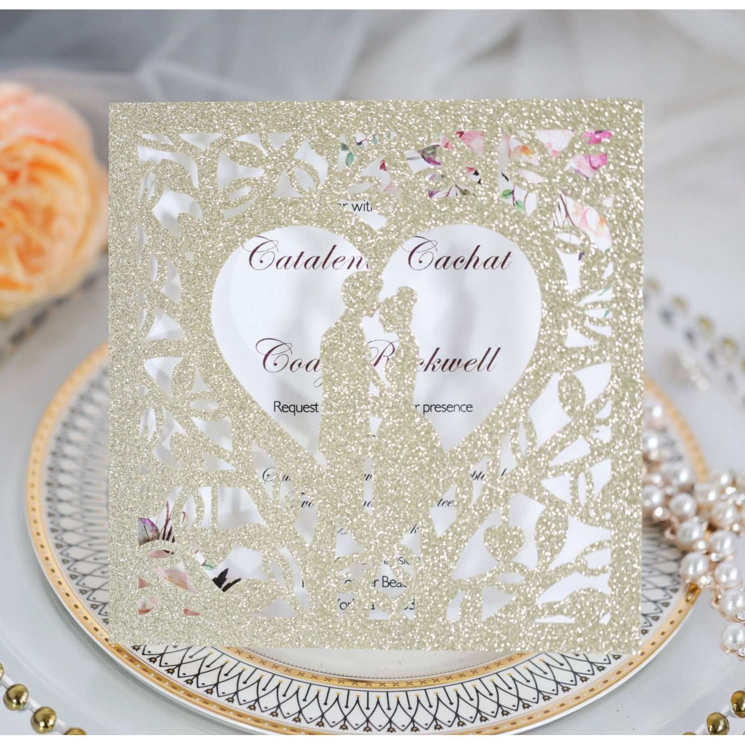 Glitter Wedding Invitation Card Laser Cut Card Marriage Invitation Card Personalized Custom